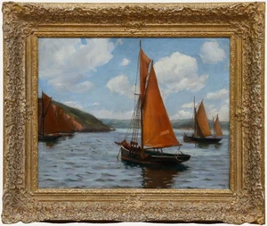 Newlyn School Early 20th Century Oil - Boats on Calm Waters - Picture 1 of 6