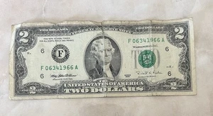 1966 Fancy Serial Number F 06341966 A Two Dollar Bill - Picture 1 of 2