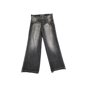 Vintage 5ive Jungle & Co Jeans Mens 38 Black Denim Acid Wash 5-Pockets Wide Leg - Picture 1 of 12