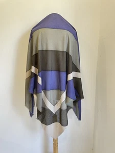 Y8# Louis Féraud Wollschal Geometrisch Colorblock Blau Grau Oversized Tuch Halstuch - Bild 1 von 4