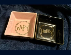 Wifey and Hubby Jewelry Holder Trinket Set Wedding Gift Anniversary Gift - Picture 1 of 4