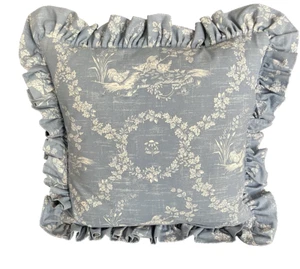 Custom Toile Pillow Cover Blue White Chickens Daisy Acorns French Country 22" - Picture 1 of 4