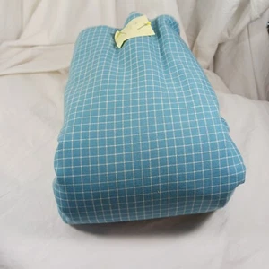 Aqua Blue and White Windowpane Check Plaid Fabric Linen Blend 44"x7+yd NEW Uncut - Picture 1 of 4