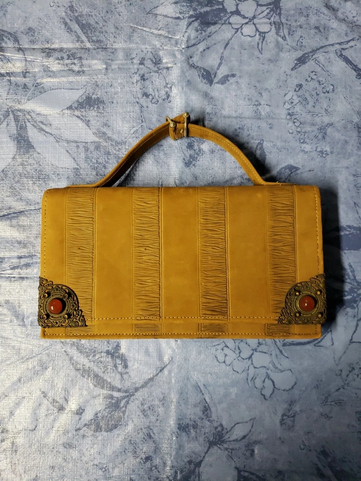 Unique Vintage women's leather clutch wallet w/sterling frames and red stones. - Image 1 of 4