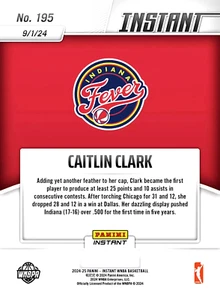 Caitlin Clark 2024 Panini Instant "25 PT 10 Assists" Rookie Karte #195 - Bild 1 von 2