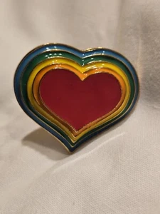 Retro heart statement ring, rainbow muli color Size UK:L to M, EU: 52 to 53 - Picture 1 of 7
