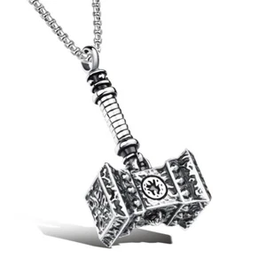 Thor Hammer Pendant Silver Stainless Steel Retro Chain Necklace For Men Women UK - Picture 1 of 6