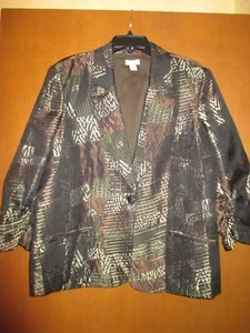 Chicos 3 GreenTanBlkBrown Shiny Jacket Undrarms24.5" Slv21.5 L27" Ret$99 BEAUTY! - Picture 1 of 12