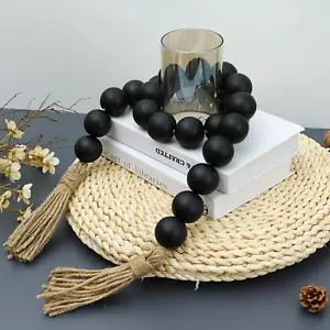 Large Black Wooden Beads Garland Farmhouse Decor 50Inch Long with 1.6" Diameter - Picture 1 of 12