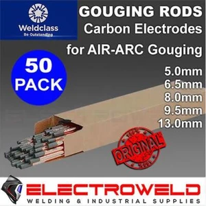 50x WELDCLASS DC Gouging Carbon Electrodes for Air Arc 5mm 3/16" or 6.5mm 1/4" - Imagen 1 de 7