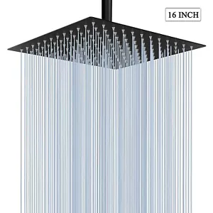 Schwarz Edelstahl Duschkopf 40x40cm Regendusche Kopfbrause Hochdruck Brausekopf - Bild 1 von 9