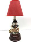 New Lamp Snowman with Blue Bird, Holly & Scarf with Red Shade Wood Base