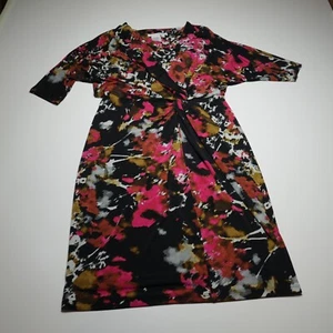 Maggy London Sheath Dress Womens 6 Ruched Faux-Wrap Floral Abstract Essentials - Picture 1 of 11