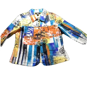 Giacca Kaktus donna blazer grande misto lino arte nave viaggio ufficio vacanze - Foto 1 di 8