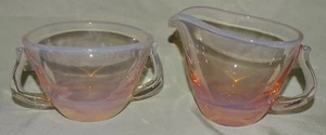 Fostoria USA Seascape Large Cream & Sugar Set Coral Sand Mid Century Opalescent - Picture 1 of 7