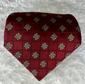 Patrick Francis Tie Necktie 100% Silk Burgundy With Gold Geometric Design - Bild 1 von 5
