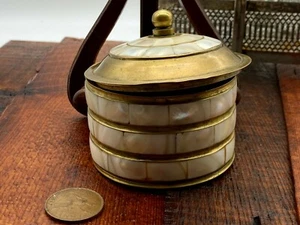 Antique 1920' Art Deco Brass Mother of Pearl Dish/ Pot/ Container/ Trinket Box - Picture 1 of 12