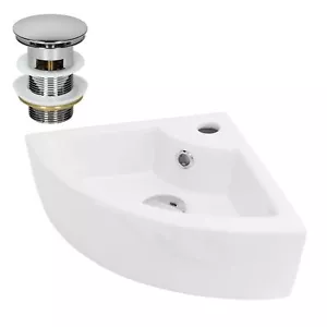 Keramik Eck- Waschbecken Handwaschbecken mit Ablaufgarnitur Weiß 460x330x130 mm - Bild 1 von 9