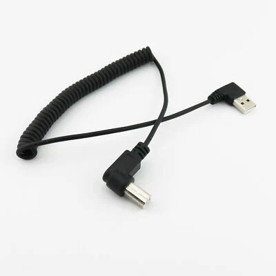 USB 2.0 B Male Right Angle to A Right Angle Male Spiral Coiled Printer Cable 5ft - Image 1 of 4