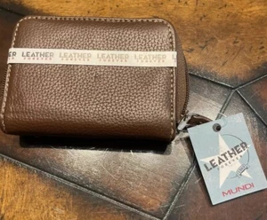 NWT Mundi Brown Leather Zip Around Women's Small Wallet - Picture 1 of 8