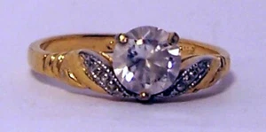 Vintage Stil 14k HGE Lind Gelbgold Ring Zirkonium klarer Stein Größe 8 - Bild 1 von 4