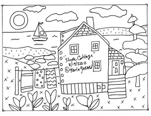 RUG HOOK CRAFT PAPER PATTERN Shore Cottage FOLK ART PRIMITIVE Karla Gerard - Picture 1 of 2