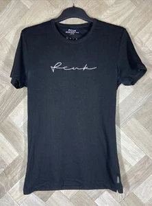 Mens White Embroidered FCUK Black T-shirt Size Small Slim Fitting Cotton - Picture 1 of 21