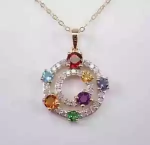 1.00Ct Round Cut Lab Created Red Ruby Circle 18" Pendant 14K Yellow Gold Plated - Picture 1 of 5