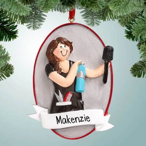 Personalized Hair Stylist with Banner - Brown Hair Christmas Ornament - Bild 1 von 1