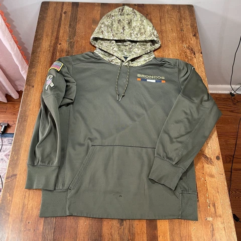Denver Broncos Hoodie Mens Medium Green Nike Salute to Service Pullover Cover