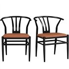 Dining Chairs Mid-century Modern Dining Chair Pu Leather Arm Chairs Retro Brown