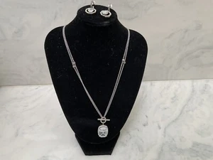 2 Stück Set 925 Sterling Silber 15, Gramm CZ Anhänger Knebel Halskette mit Ohrringen - Bild 1 von 10