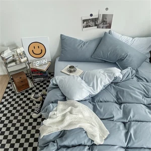 Black Bedding Set for Boys Girls Bedroom Washed Cotton Duvet Cover Pillowcase Be - Picture 1 of 28