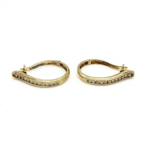 18k Yellow Gold Hoop Earrings Snap Closure W/ Diamonds (24) 0.48CTW HE-205 - Picture 1 of 7