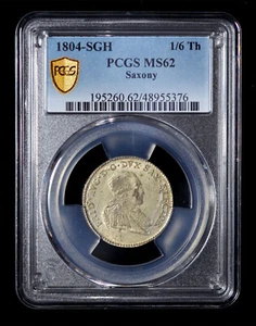 PCGS MS62 1804 SGH Germany States Saxony Friedrich August I Silver 1/6 Thaler - Picture 1 of 4