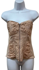 BeBe Y2K gerafftes Seiden Spitzen Korsett Bustier Top Metall Reißverschluss vorne Boning M NEU - Bild 1 von 14