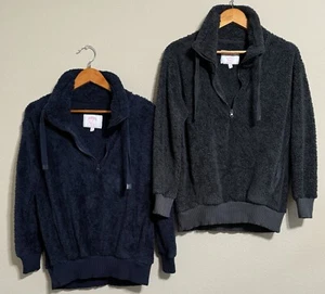 Members Mark Damen S Sherpa Jacken kuschelig weich 1/4 Reißverschluss grau und blau Oberbekleidung - Bild 1 von 11