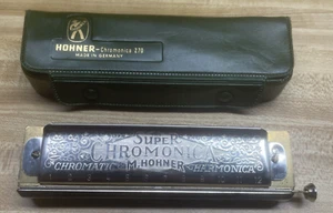 Vintage M. Hohner Super Chromonica 270 Harmonica Key G W/ Original Vinyl Case - Picture 1 of 13