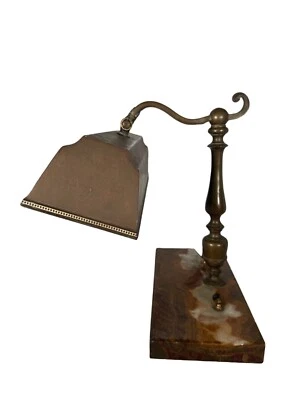 Bankers Desk Lamp Vintage ART DECO Metal Marble Base 1930s table Light - Image 1 of 4