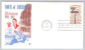 First Day Cover Voice of America 25th Anniversary 1967 with Cachets Insert - Picture 1 of 4