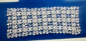Vintage Hand Crochet Ecru Doily Approx 6" x 15" Oblong, Picot Edge, Retro, Boho - Picture 1 of 6
