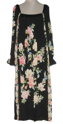 NWT Johnny Was BYRDIE Floral Viscose MIDI Dress L Women Black MSRP$458 - Image 1 of 4