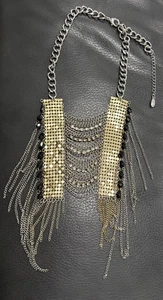 GUESS Fashion Gold and Silver Tone Necklace with Fringe and Rhine Stones 17” - Picture 1 of 6