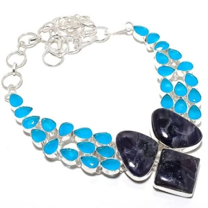 Sodalita, ónix piedras preciosas hecho a mano 925 collar de joyería de plata ... - Imagen 1 de 5