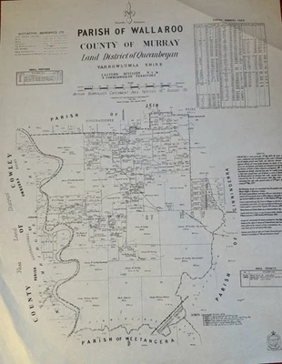 Mapa parroquial vintage 1932-Wallaroo, condado de Murray, Queanbeyan NSW/ACT  Foto 1 de 3