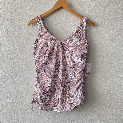 Corbatas Tankini Lands End Talla 6 Retro Mocha Paisley Cuello en V Acanaladas Correas Dobles Foto 1 de 4