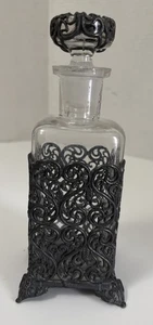 Antique Ornate Reticulated Armolu Filigree Glass /Crystal Bottle w/Matching Top - Picture 1 of 18