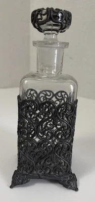 Antique Ornate Reticulated Armolu Filigree Glass /Crystal Bottle w/Matching Top - Image 1 of 4