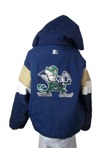 Vintage 90er Notre Dame Fighting Irish Starter Jacke Mantel mit Kapuze Gr. Large - Bild 1 von 16