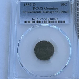 1857 Seated Liberty Dime PCGS VG Detail Environmental Damage  10c - Picture 1 of 4